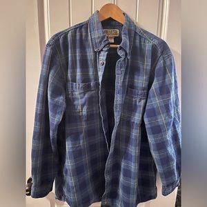 Duluth Trading Co Shirt Mens Large TALL Button Down Blue Plaid Flannel